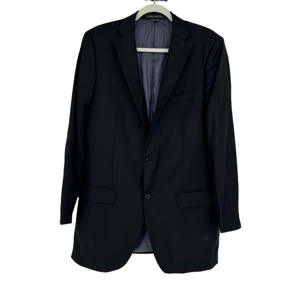 Indochino Mens Wool Newbury Sport Coat Blazer 44 Regular Black Two Buttons
